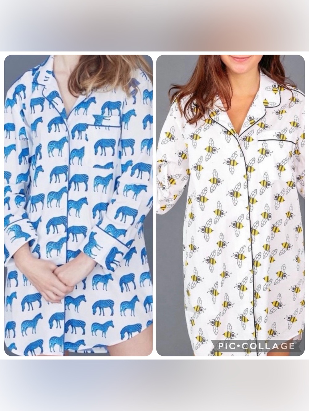 BUNDLE August Morgan Blue Zebra & Bee Button Down Sleep Shirts Size XS